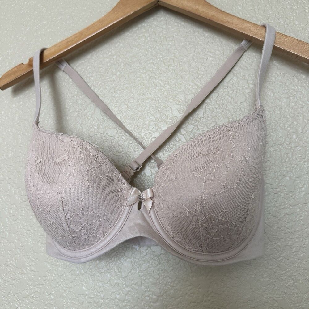 32DD Victoria's Secret body by lined Demi underwire Bra Beige Lace Full Coverage